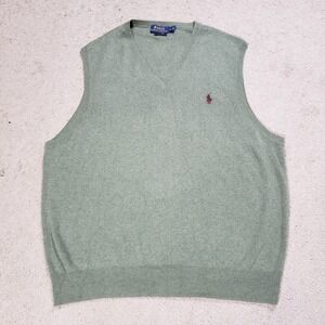 Polo Ralph Lauren Mens V Neck Sweater Vest Sz Large Green Red Pony Pima Cotton